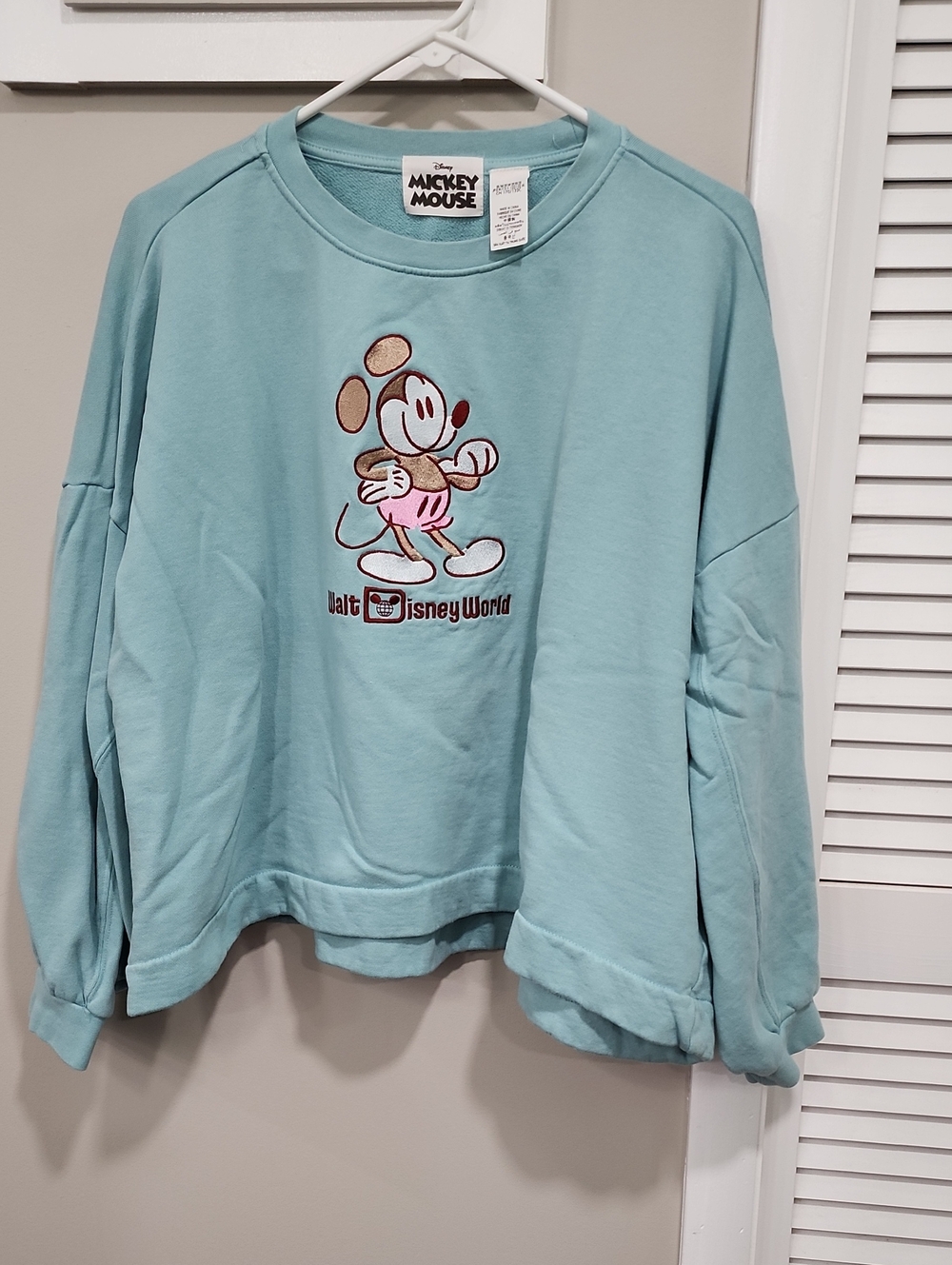 Walt Disney World Womens 2X Sweatshirt. Embroidered Accents. Light Blue-Green
